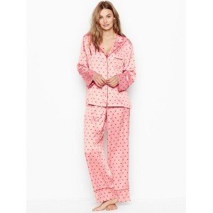 Пижама Victoria’s Secret Satin Long PJ Set Pink With Red Hearts