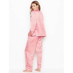 Пижама Victoria’s Secret Satin Long PJ Set Pink With Red Hearts