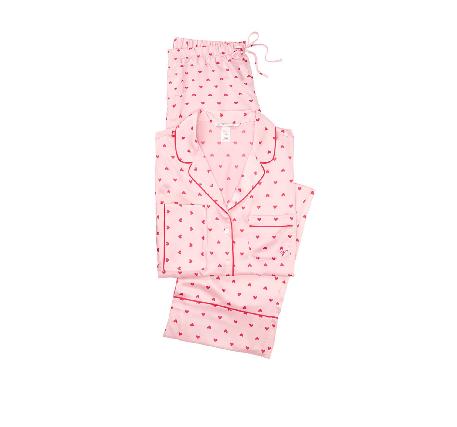 Пижама Victoria’s Secret Satin Long PJ Set Pink With Red Hearts