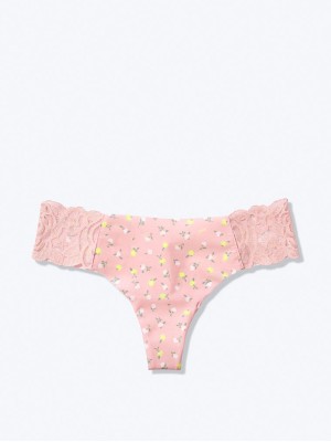 Трусики стринги Victoria’s Secret Lace Flower print Thong panty нежно-розовые