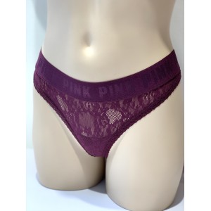 Трусики стринги Victoria’s Secret PINK Thong panty с бордовым кружевом