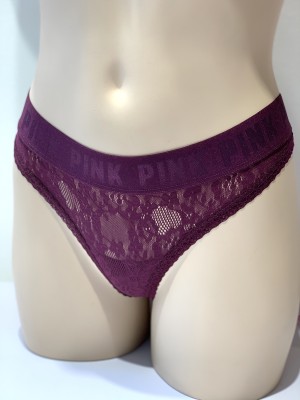 Трусики стрінги Victoria's Secret PINK Thong panty з бордовим мереживом