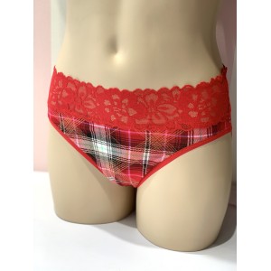 Трусики хипхаггеры с кружевом Victoria’s Secret Hiphugger panty принт клетчатый