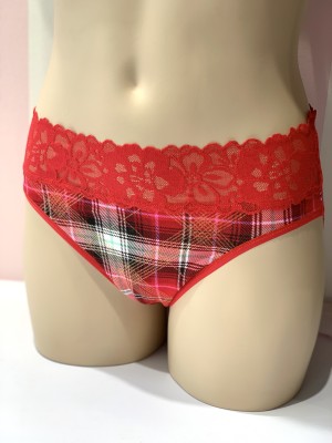 Трусики хипхаггеры с кружевом Victoria’s Secret Hiphugger panty принт клетчатый