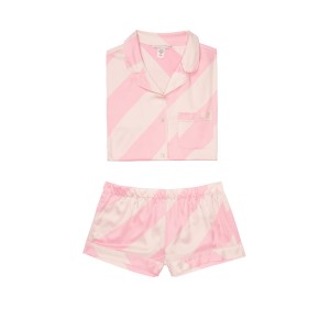 Пижама розовая в полоску Victoria’s Secret The Satin Short PJ Set Pink Stripe