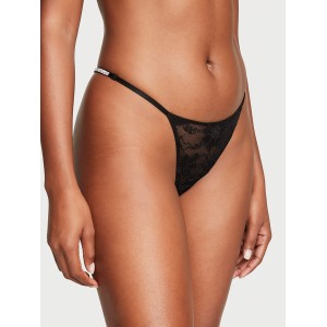 Пояс + трусики Shine Chain Strap Lace Garter Belt Black V-String Set
