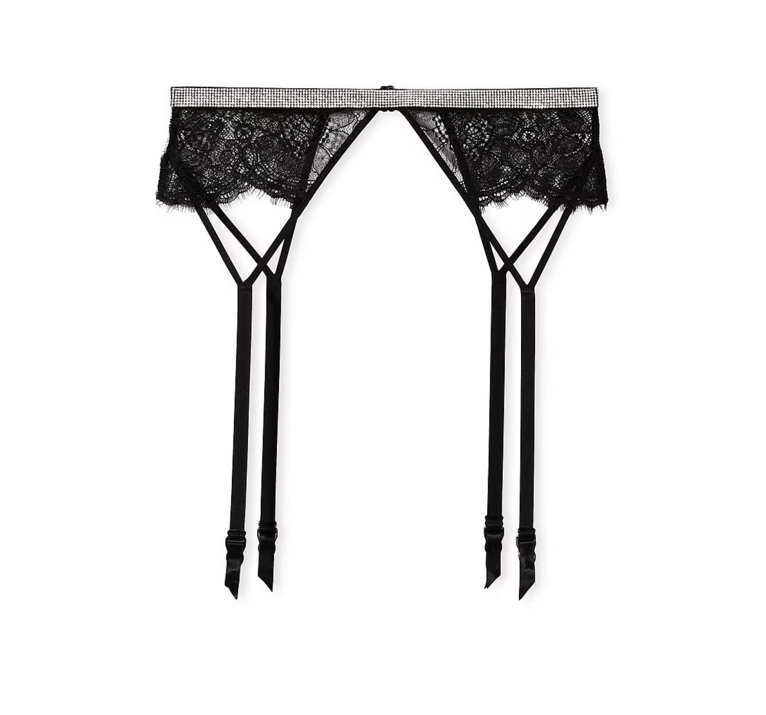 Пояс + трусики Shine Chain Strap Lace Garter Belt Black V-String Set