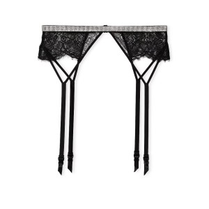 Пояс + трусики Shine Chain Strap Lace Garter Belt Black V-String Set