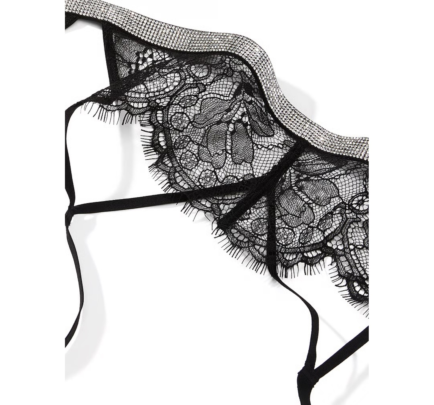 Пояс + трусики Shine Chain Strap Lace Garter Belt Black V-String Set