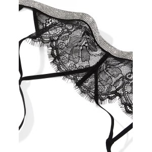 Пояс + трусики Shine Chain Strap Lace Garter Belt Black V-String Set