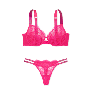 Комплект белья The Fabulous by Victoria's Secret Full-Cup Shine Strap Lace Bra Set Hot Pink