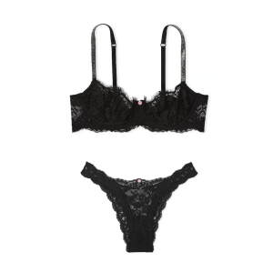 Комплект белья Wicked Twinkle Strap Unlined Lace Balconette Bra Set Black
