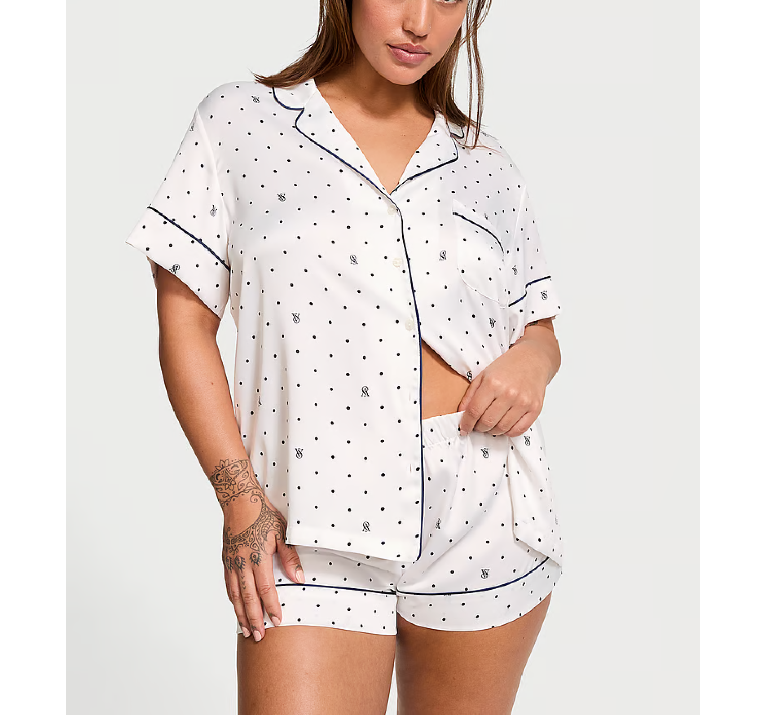 Пижама Satin Short Pajama Set Coconut White Dots