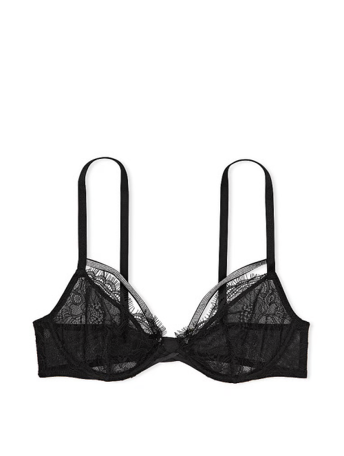Бюстгальтер  Shine Strappy Unlined Lace Low-Cut Demi Bra Black