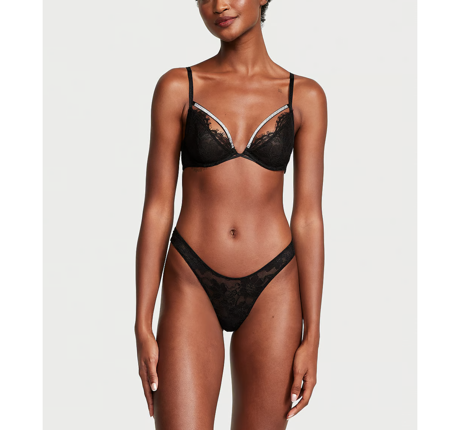 Бюстгальтер Shine Strappy Unlined Lace Low-Cut Demi Bra Black