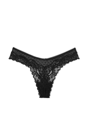 Трусики Tease Lace-Trim High-Leg Thong Panty Black