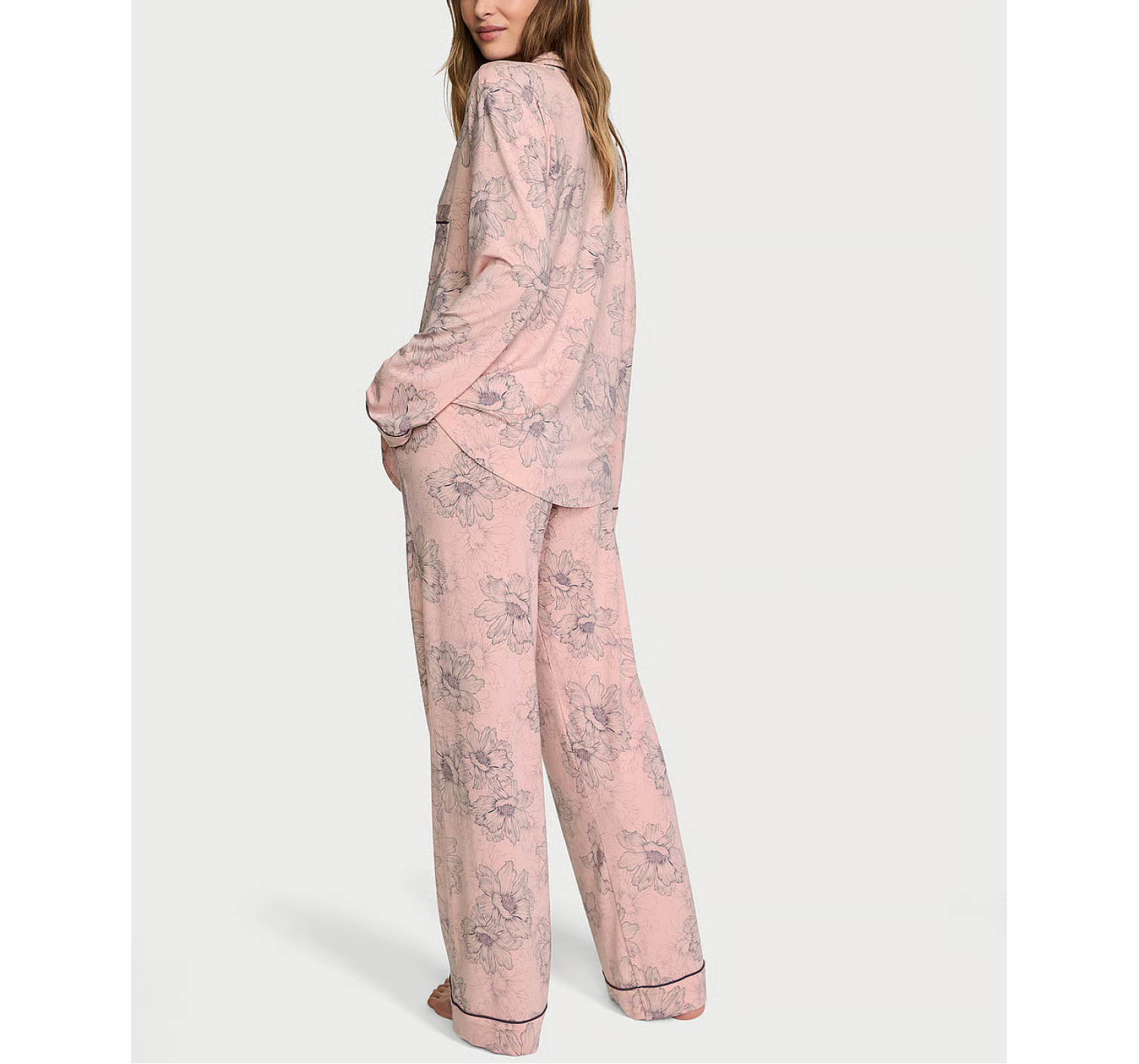 Піжама Modal Long Pajama Set Pink Outline Floral