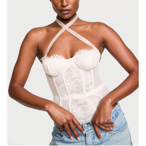 Боди Shine Strap Halter Lace Teddy Coconut White