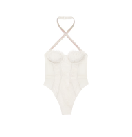 Боди Shine Strap Halter Lace Teddy Coconut White