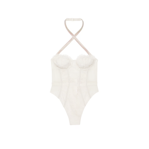 Боди Shine Strap Halter Lace Teddy Coconut White