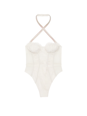 Боді Shine Strap Halter Lace Teddy Coconut White