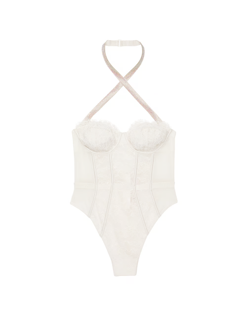 Боді Shine Strap Halter Lace Teddy Coconut White