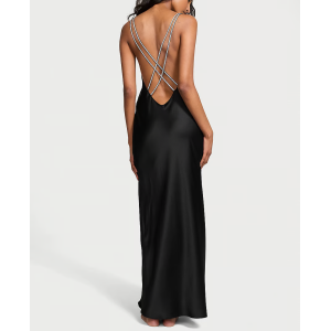 Пеньюар Twinkle Strap Satin Long Slip Dress Black