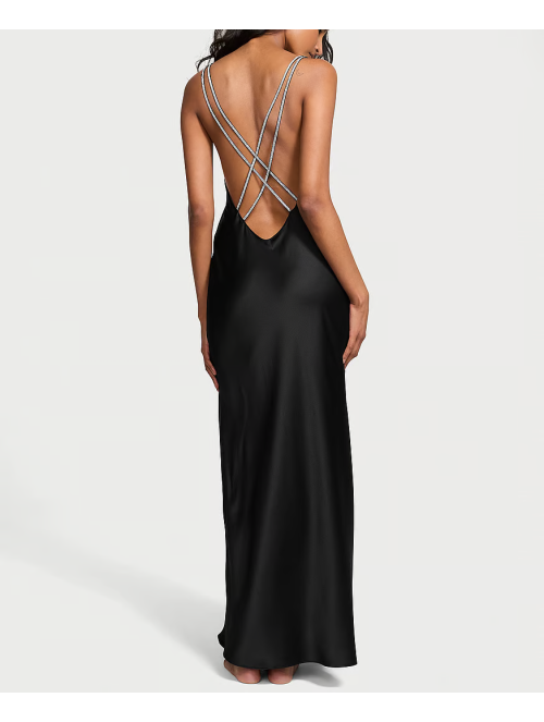 Пеньюар Twinkle Strap Satin Long Slip Dress Black