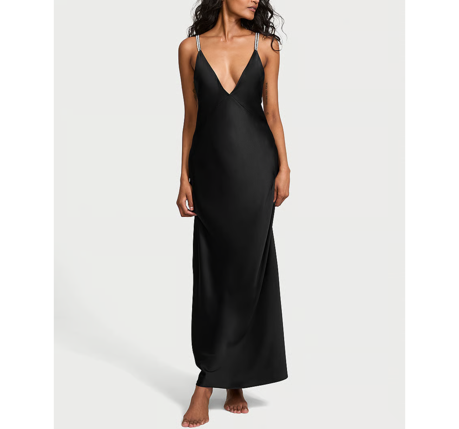 Пеньюар Twinkle Strap Satin Long Slip Dress Black