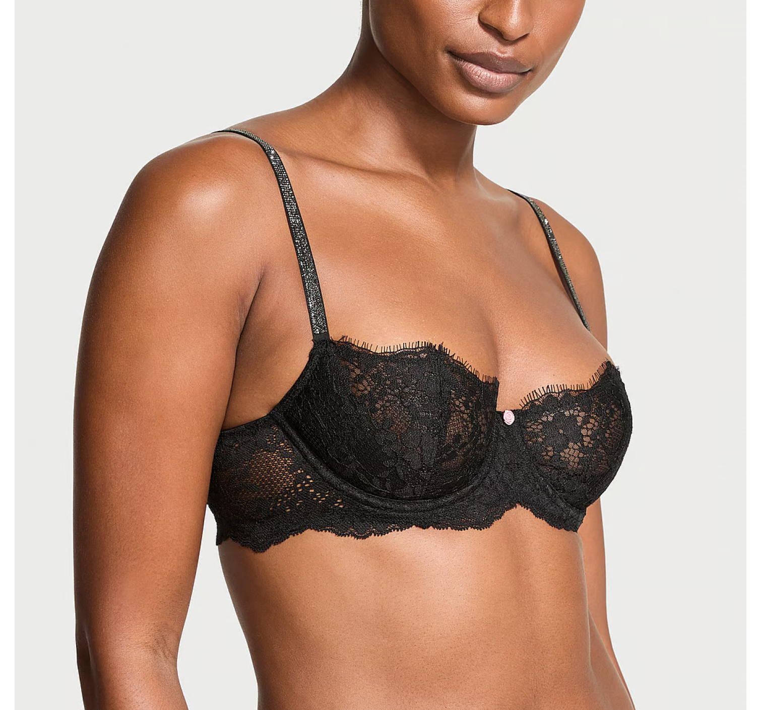 Комплект белья Wicked Twinkle Strap Unlined Lace Balconette Bra Set Black