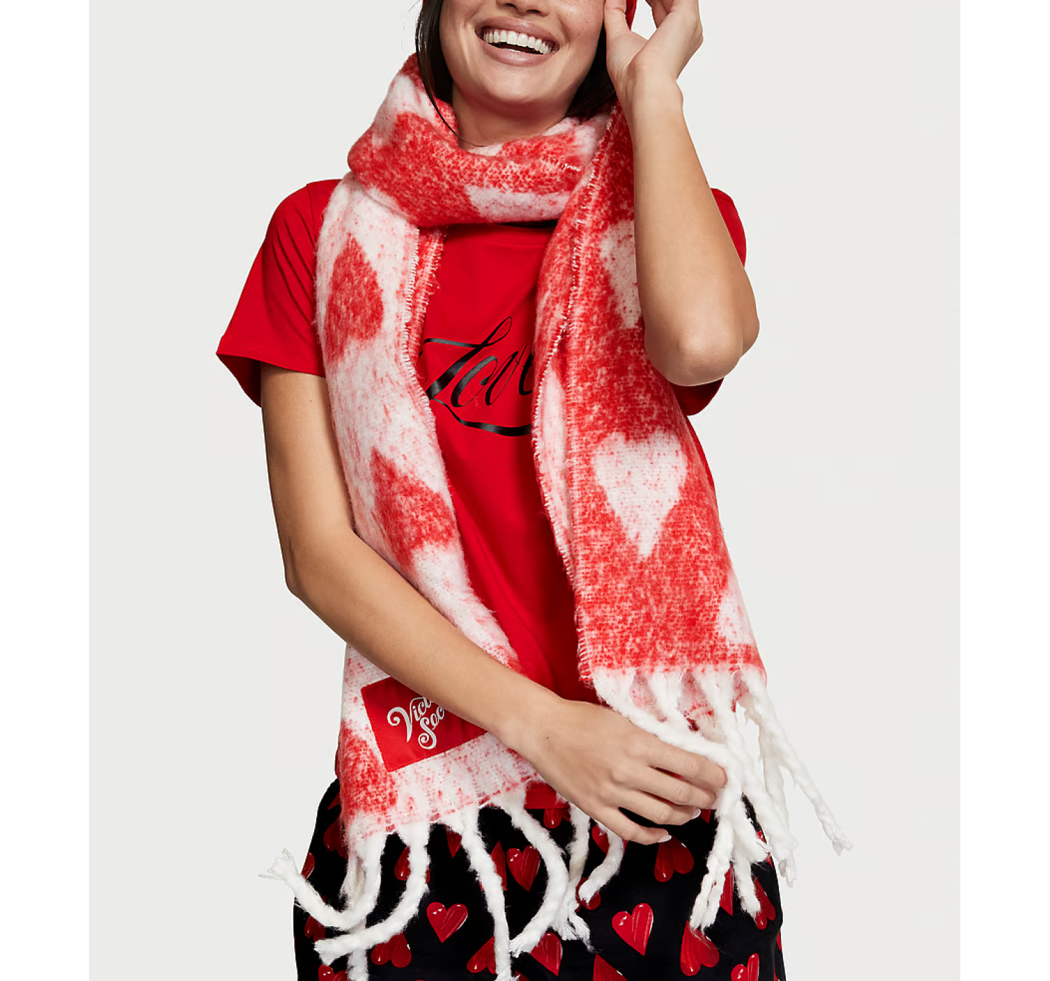 Теплый шарф Victoria's Secret Scarf Red Hearts