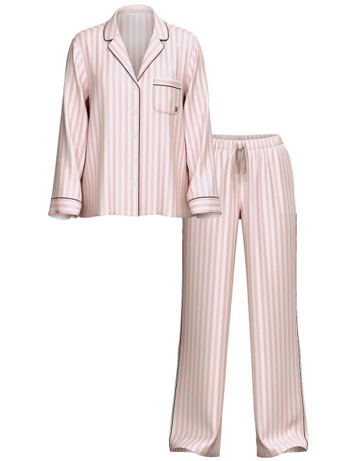 Пижама The Satin Long PJ Set Victoria’s Secret Angel Pink Stripe