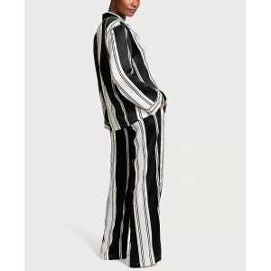Пижама Satin Long Pajama Set Coconut White & Black Stripes