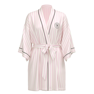 Сатиновий халат Satin Short Piped Robe Pink Iconic Strape