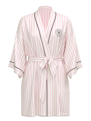 Сатиновий халат Satin Short Piped Robe Pink Iconic Strape