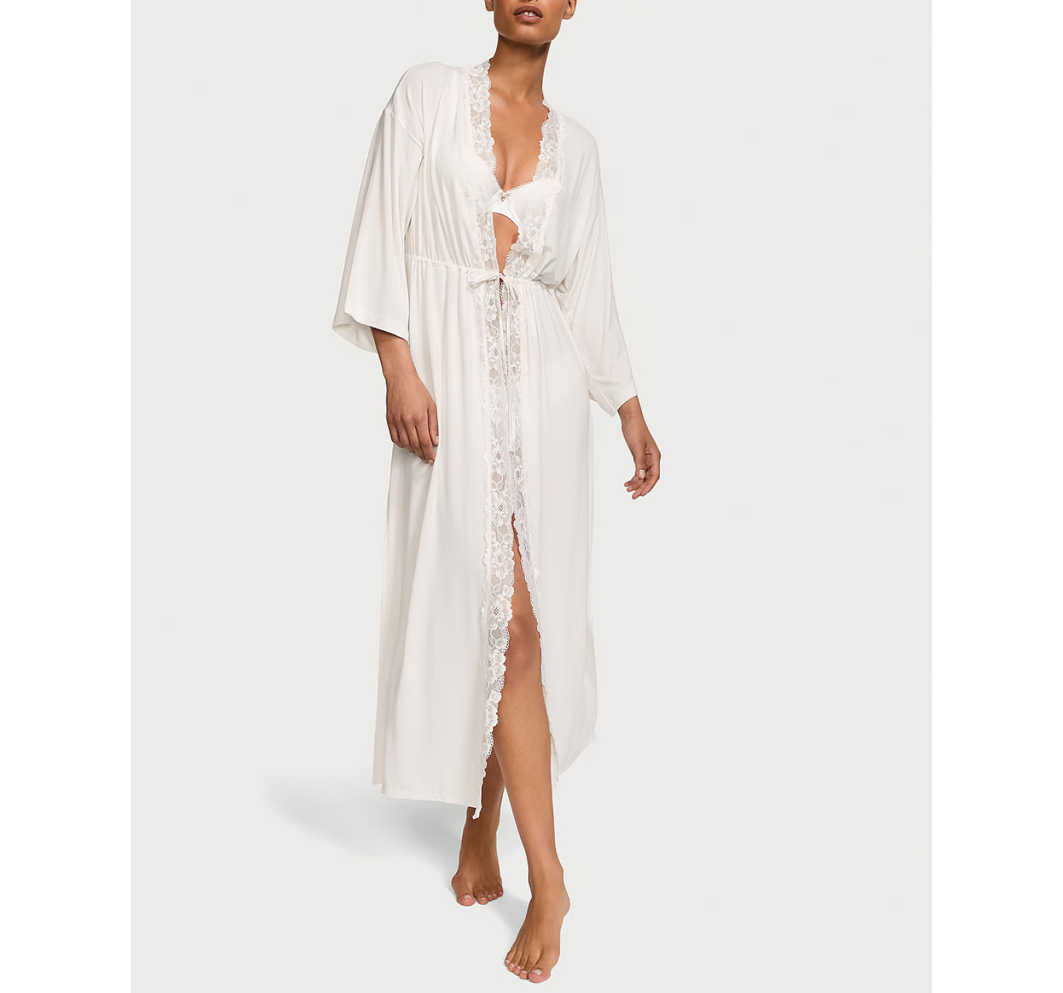 Халат Modal Lace-Trim Long Robe White
