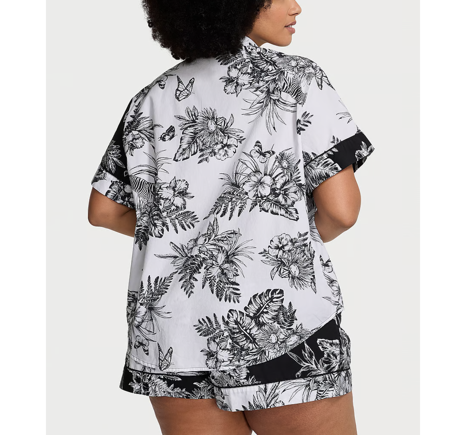 Пижама Cotton Short Pajama Set Black & White Tropical
