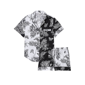 Пижама Cotton Short Pajama Set Black & White Tropical