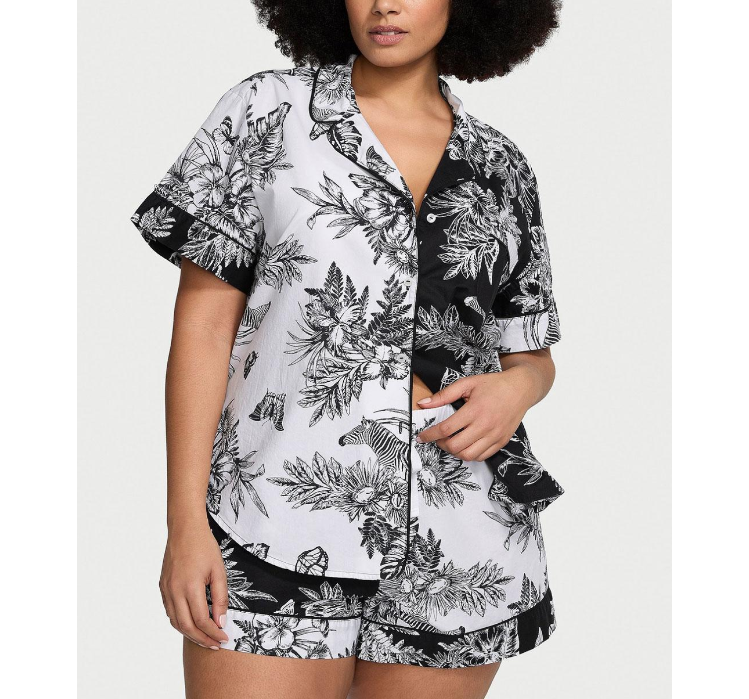 Пижама Cotton Short Pajama Set Black & White Tropical