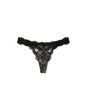 Трусики Lace & Mesh Thong Panty Black & Purest Pink