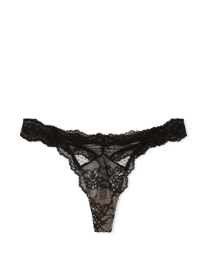 Трусики Lace & Mesh Thong Panty Black & Purest Pink