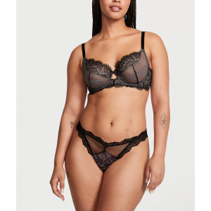 Трусики Lace & Mesh Thong Panty Black & Purest Pink