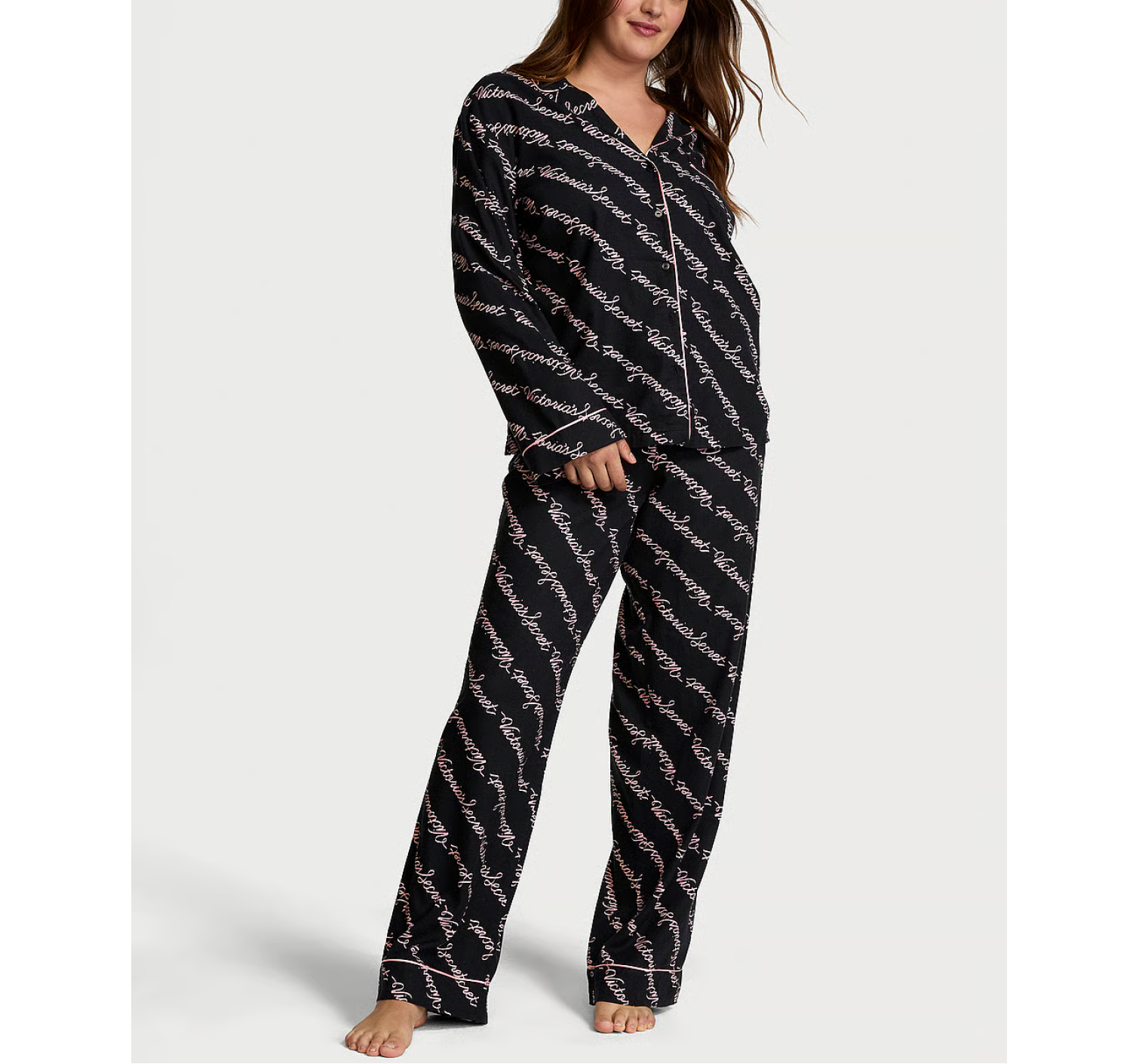 Піжама Flannel Long Pajama Set Black Ribbon Script