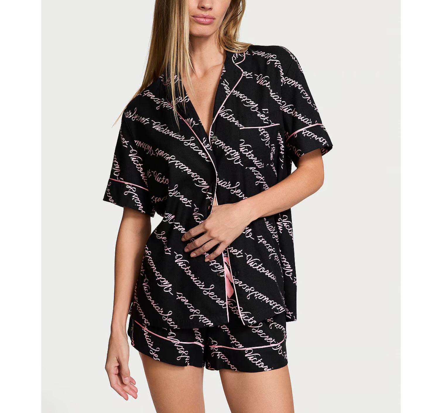 Піжама Flannel Short Pajama Set Black Ribbon Script