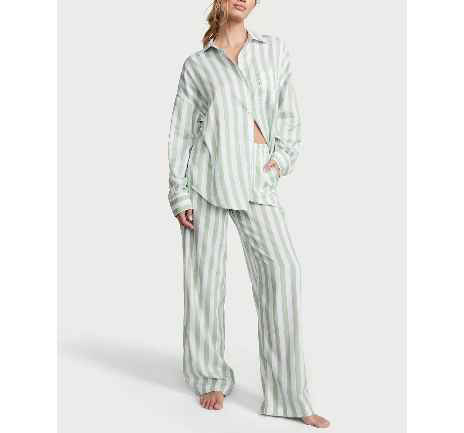Піжама Cotton-Modal Long Pj Set Seasalt Green Stripe