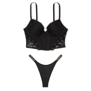 Комплект белья Rose Lace & Grommet Push-Up Corset Top Black