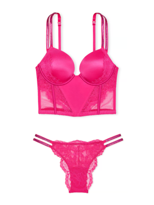 Комплект белья Double Shine Strap Push-Up Corset Top Set Hot Pink