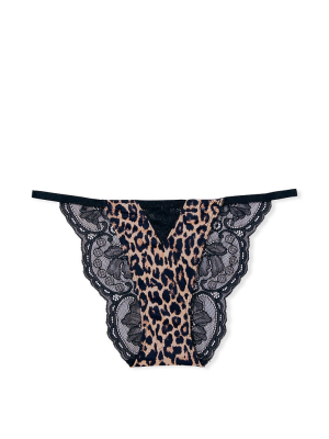 Трусики Very Sexy Black Lace Brazilian panty Leopard