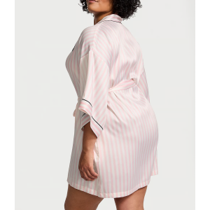 Сатиновий халат Satin Short Piped Robe Pink Iconic Strape
