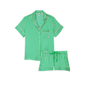 Піжама Satin Short Pajama Set Green Stripe